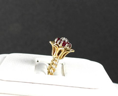 Vintage Solid 14K Yellow Gold Ring Ruby Diamond Cluster Fine Fancy Jewelry