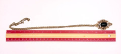 Necklace & Gold Tone Filigree Jade Stone & Faux Pearls Pendant Vintage