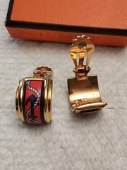 Hermes Nautical Clip On Earrings Gold Plated Cloisonne & Enamel Vintage
