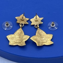 Vintage Anne Klein Gold Tone Ivy Leaf Dangle Earrings Signed AK 1.5”