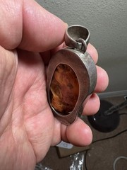 Vintage Sterling Silver Butterscotch Amber Cabochon Pendant 30g