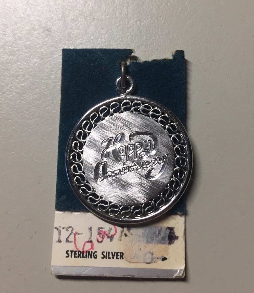 Vintage 1960s Griffith Sterling Happy Anniversary Engraved Reticulated Charm NOS