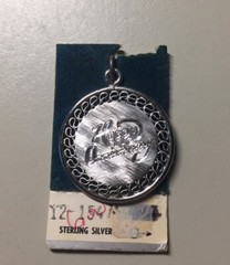 Vintage 1960s Griffith Sterling Happy Anniversary Engraved Reticulated Charm NOS