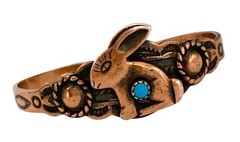 VINTAGE WHEELER CO. Stamped Copper Turquoise BUNNY BABY/CHILD Cuff Bracelet