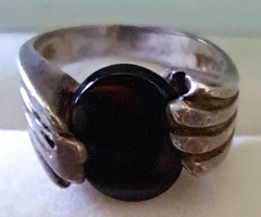 Sterling Silver Black Onyx Ring By Hajj Asymmetrical Setting Designer Signed