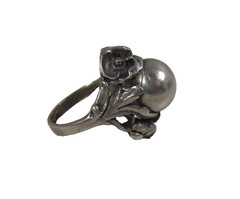 Sterling Silver Vintage Domed Ball Flower Floral Ring Art Nouveau 5.25