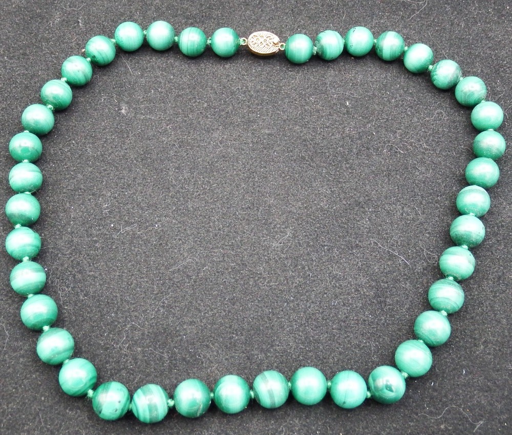 18″ Green Malachite Bead Heavy Necklace 9mm EXC!