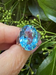 VINTAGE LARGE OVAL CUT BLUE TOPAZ SOLITAIRE RING 925 STERLING SILVER STATEMENT