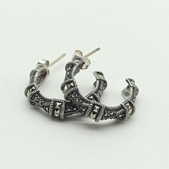 Vintage Judith Jack Sterling Silver 925 Marcasite Hoop Earrings
