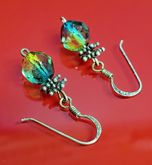VTG 925 Faceted Glass 1in Drop Earrings Sterling Silver 2gtw Blue Green Swirl