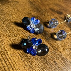 Vintage Blue Crystal Earrings Lot 3 Pairs Cluster Dangle Flower Retro Jewelry
