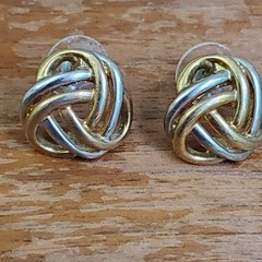 Vintage Knot Earrings Two-tone Metal Stud Button Silvertone Goldtone .5″ Classic