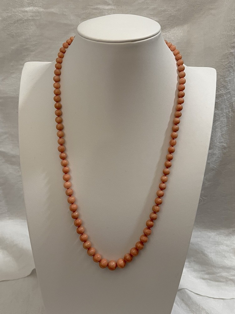 Antique Mediterranean Sciacca Salmon Coral 23½” Necklace 5-9.3mm Bead 14k Clasp
