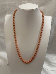Antique Mediterranean Sciacca Salmon Coral 23½” Necklace 5-9.3mm Bead 14k Clasp