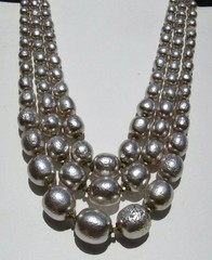 Vintage Miriam Haskell Silver Baroque Glass Pearl 3 Strand Necklace Signed