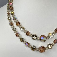 Stunning Iridescent Crystal Beaded Necklace Brown Gold Coated Faceted Layered 15