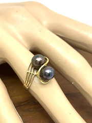 Black Purple Pearl Cocktail Ring 14k Yellow Gold Estate Jewelry Women’s Size 6.5