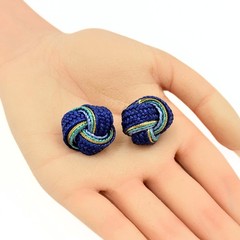 Charming Blue & Green Knotted Fabric Silk Post Back Earrings