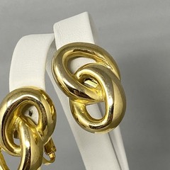 Gold Tone Clip On Earrings Double Link Dangle Drop Knotted Screw Back 1.25″