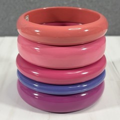5 Lot Vintage Chunky Spacer Bangle Bracelet Pink Purple Stacking Acrylic Enamel