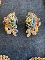 RARE Vintage Albert Weiss Cats Eye 19” Necklace Earring Set 1950’s