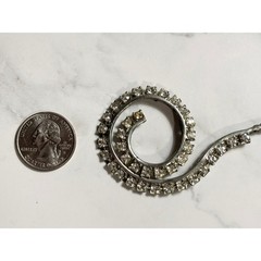 Vintage Clear Rhinestone Spiral Swirl Stick Pin Silver Tone Lapel Scarf Brooch