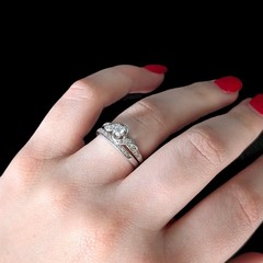 Vintage Ring Set Diamonds 10k White Gold Engagement Ring Wedding Band Retro Gift