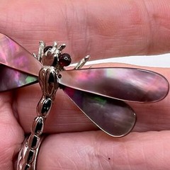 Swoboda Garnet Mop Dragonfly Brooch Mother Of Pearl Wings Signed Costume Jewelry