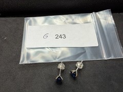 0.68g Vintage Sterling Silver 925 Earrings Deep Blue Faceted Sparkling Design M