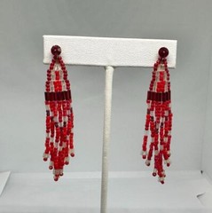 Vikki Carr Estate Red Bead Earrings Certificate Of Authenticity Dangle 2.75 Inch