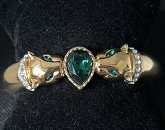 Jackie Collins Goldtone Panther Hinged Bangle Bracelet w/ Bezel Set Rhinestones