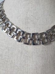 Vintage Silver Tone Rectangle Link Collar Necklace 17″