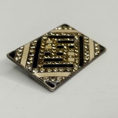 Vtg Pierre Bex Art Deco Geometric Rhinestone Enamel Brooch Trombone Clasp