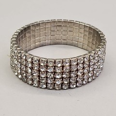 Vintage Rhinestone Stretch Bracelet Clear Multi-Tone 17mm Wide