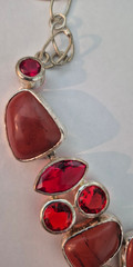 Vintage Coral & Rhinestone Necklace in Heavy Bezeled Sterling 3.1 oz. 20″
