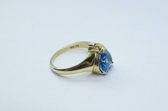 14K Gold Genuine London Blue Topaz & Diamond Accent “AJ 14K” Ring Sz 8 – 4.40 g