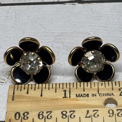 VTG Signed Barclay Necklace & Screw Earrings Set Gold Tone Rhinestone Flower