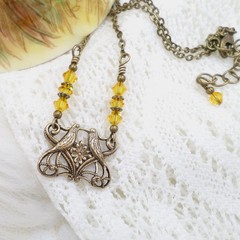 Small Art Nouveau Lovebird Necklace, Handmade Antique Brass Handmade Jewelry