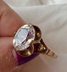 HUBERTUS VON SKAL VINTAGE 10K GOLD COLORLESS WHITE SPINEL FLOWER BUTTERCUP RING