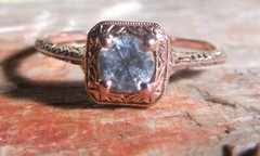 Art Deco Filigree 14k Rose Gold White Sapphire Engagement Ring Size 7.0