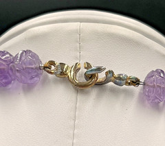 Vtg Chinese Carved Amethyst Bead & Gold Cloisonne Necklace, 168 grams, 30″ Long