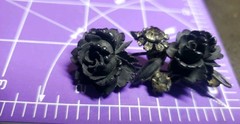 Vintage Juliana D&E Molded Plastic Rhinestone Flower Brooch Pin Mourning Jewelr