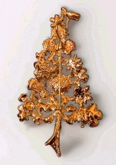 Gold Tone Christmas Tree Brooch Pin Floral Multicolor Rhinestone Pendant Large