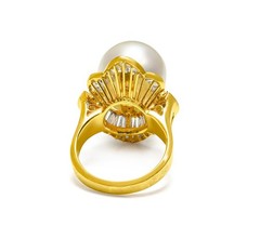 Vintage 18K Gold Pearl and Diamond Ring – Marquise Baguette Cuts
