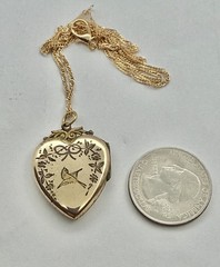 Victorian Aesthetic Movement Bird & Flower Vines Double Sided RG Locket Necklace