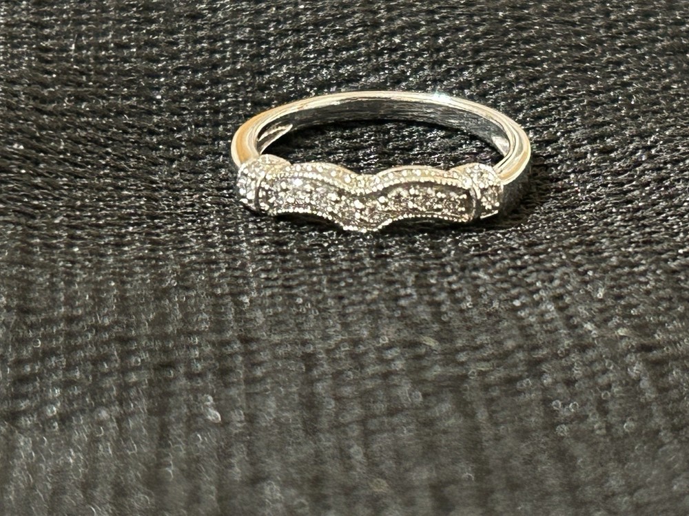 925 Sterling Silver Clear CZ Sparkly Wavy Half Eternity Band Ring 2mm Size 6.75