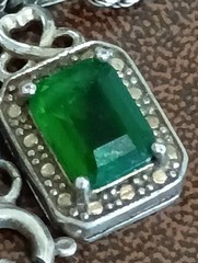 Vintage 925 Sterling Silver Emerald Green Marcasite Pendant Italy Rope Necklace