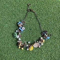 Vintage Button & Pearl Cluster Necklace Handmade Copper Boho Chic Jewelry