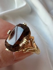 14K YELLOW GOLD LARGE SMOKY QUARTZ RING BEAUTIFUL RICH CHOCOLATE BROWN COLOR