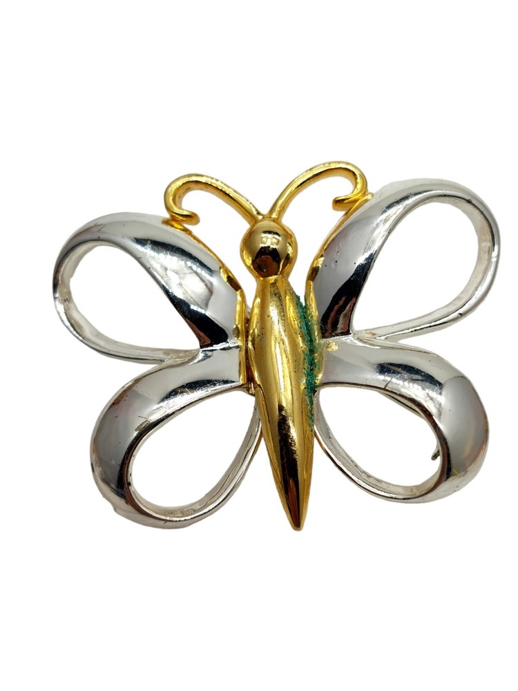 Vintage AAI Butterfly Goldtone Enamel Brooch Pin 2″